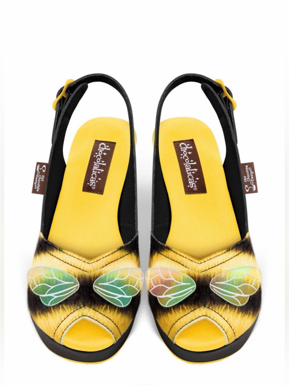 Chocolaticas Yellow Bee Graphic Slingback Sandals